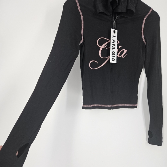 I.AM.GIA Black Y2K Long Sleeve Gia Full Zip Blare Hoodie NWT - Picture 7 of 12